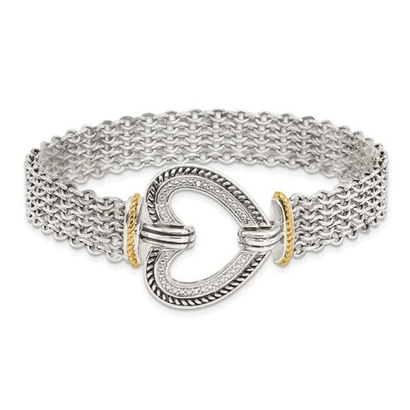 Sterling Silver Antiqued Heart Bracelet (7.75 inches)